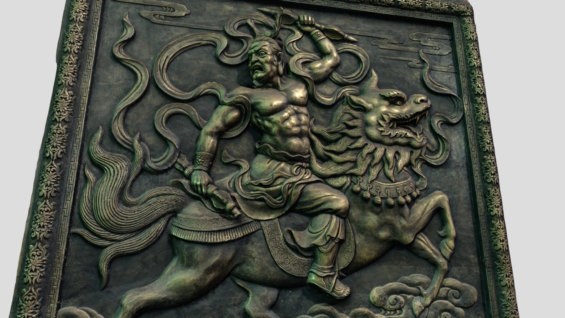 sculpture on the wall of a Buddhist temple，This is one of two symmetrical pictures - metal sculptures_01 - Download Free 3D model by Game industry veteran (@zhengzhangxun) 3d model