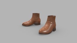 Brown Leather Ankle Chelsea Boots leather, fashion, brown, shoes, boots, ankle, chelsea, pbr, low, poly, female, male