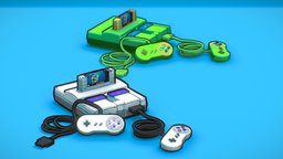SNES Retro Console world, tape, gaming, retro, console, nintendo, snes, controller, retrogaming, super-nintendo, controller-nintendo, cartoon, game, blender, 3dmodel, super, mario