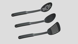 Slotted Spoon and Sotted Spatula Low Poly room, food, plate, restaurant, dinner, fork, dish, vr, spoon, ar, kitchen, stainless, dinnerware, tableware, dining, silverware, houseware, cutlery, napkin, cookware, knife, asset, game, 3d, low, poly, interior, steel