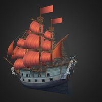 Galleon sailing, galleon, handpainted, ship