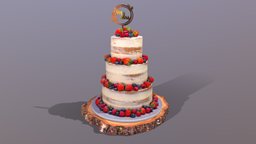Semi Naked Berry Wedding Cake on Wooden Slice