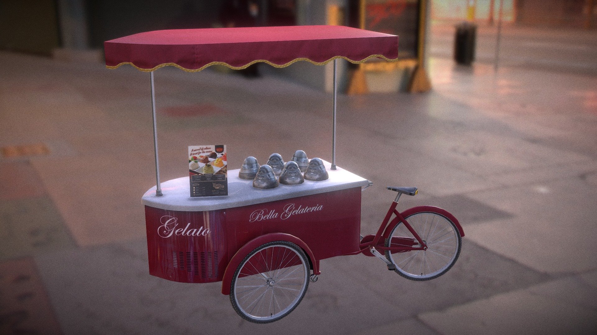 Mobile ice cream bike tricycle Cargo Gelato cart hot dog barbecue food shopping fixed trolley sweets for sale  -link removed-  P.S thanks for the help -link removed- - Mobile ice cream bike tricycle Cargo Gelato - 3D model by 8bit (@8_bit) 3d model