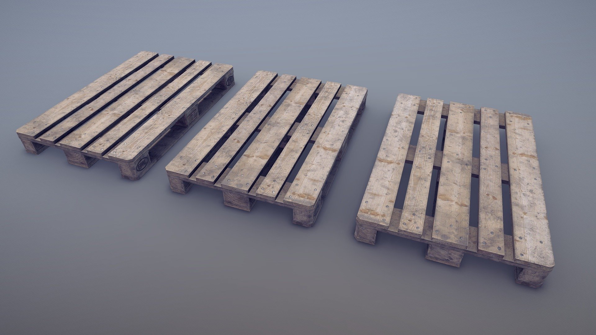Cargo Wood Pallets EUR EPAL vr.2




LOD0 - (triangles 452) / (points 320)

LOD1 - (triangles 260) / (points 192)

LOD2 - (triangles 116) / (points 160)

Low-poly 3D model Wooden Pallets EUR EPAL with LODs 
(three pallet variations) (size 1200mm - 800mm - 145mm) (texture vr.2 - &ldquo;dirty pallets