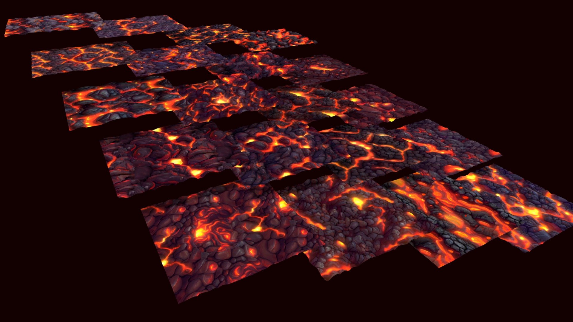 Add some lava and magma into your levels!
The pack also comes with many emissive textures, to add the appearance of a glowing hot lava.

This package also has 20 heightmaps + tesselation shader, to give depth. And to help with height-blending if you use it.
Textures were manually crafted to be tileable, meaning they will have no seams.




2048 x 2048 size

20 Color Textures (tileable)

20 Height Textures (tileable)

20 Normals Textures (tileable)

20 Emission Textures (tileable)

20 Ambient-occlusion Textures (tileable)

Hand Painted

Mobile and PBR ready

Help us by rating and commenting, this will motivate us to create more assets and improve :) - Lava and Rocks: 20 TEXTURES - Buy Royalty Free 3D model by Texture Me (@textureme) 3d model