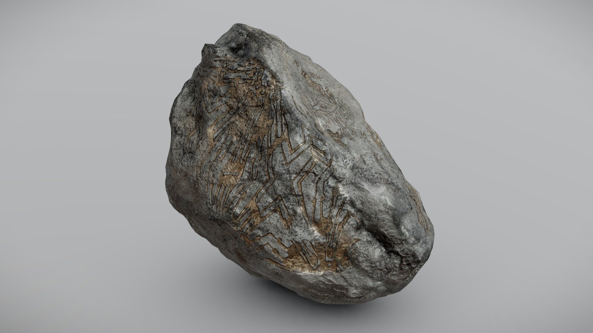 A rock with some ancient technology fossils embeded in it. Hand sculpted and painted 3d model