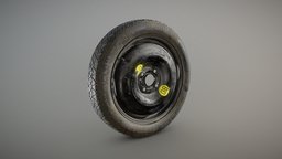 Old Spare Tire wheel, tire, thread, painted, metal, realistic, old, scanned, rubber, photometry, spare, pbr-texturing, pbr-materials, black, inciprocal