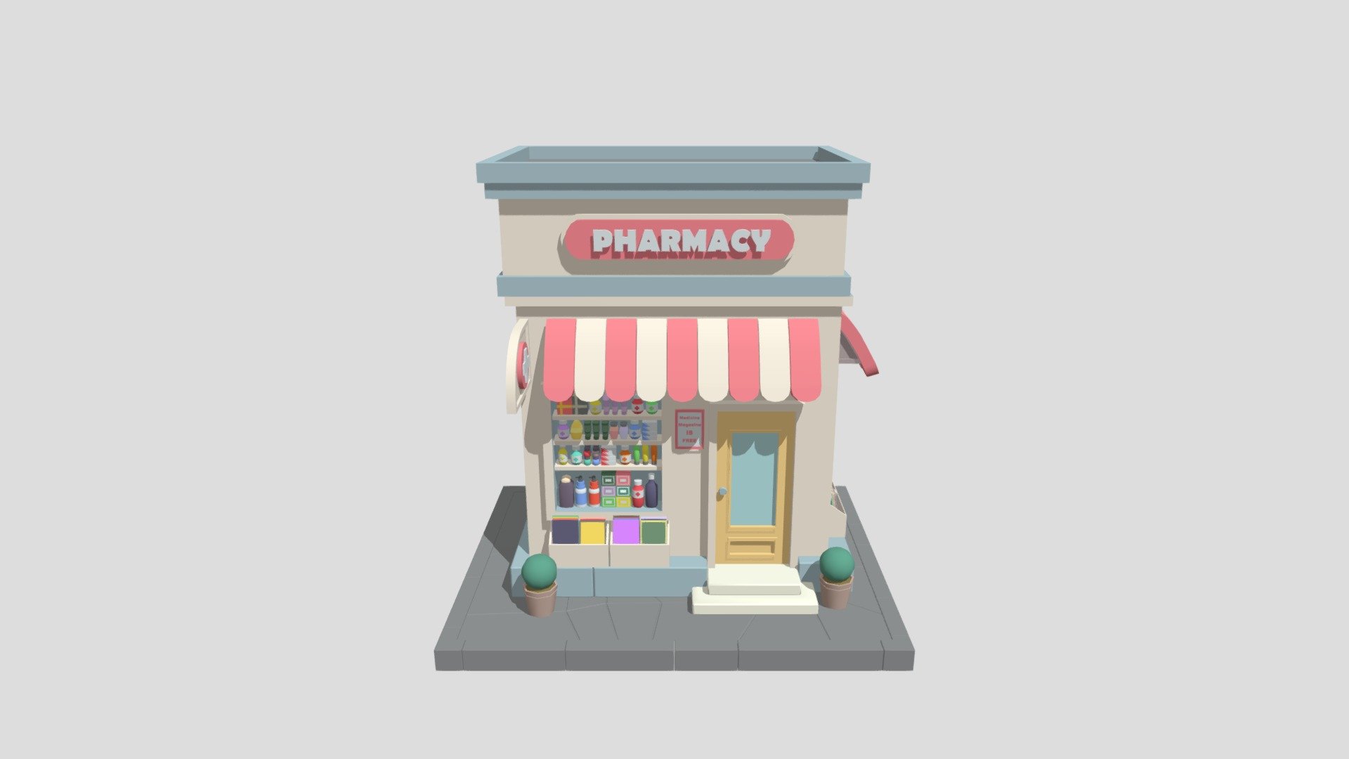 This product contains just the 3d model and there are NO Lights or emissions in it .

face 15695 , triangles 26524 , vertices 16702 , edge 31744 - cartoon Pharmacy 01 - Buy Royalty Free 3D model by jonocrescent1 3d model