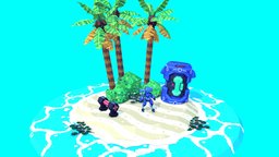 Technic Ranger: Beach tree, tropical, palm, videogame, nintendo, n64, 64, bionicle, bushes, low-poly, game, photoshop, blender, art, low, poly, pixel, robot, pixelart