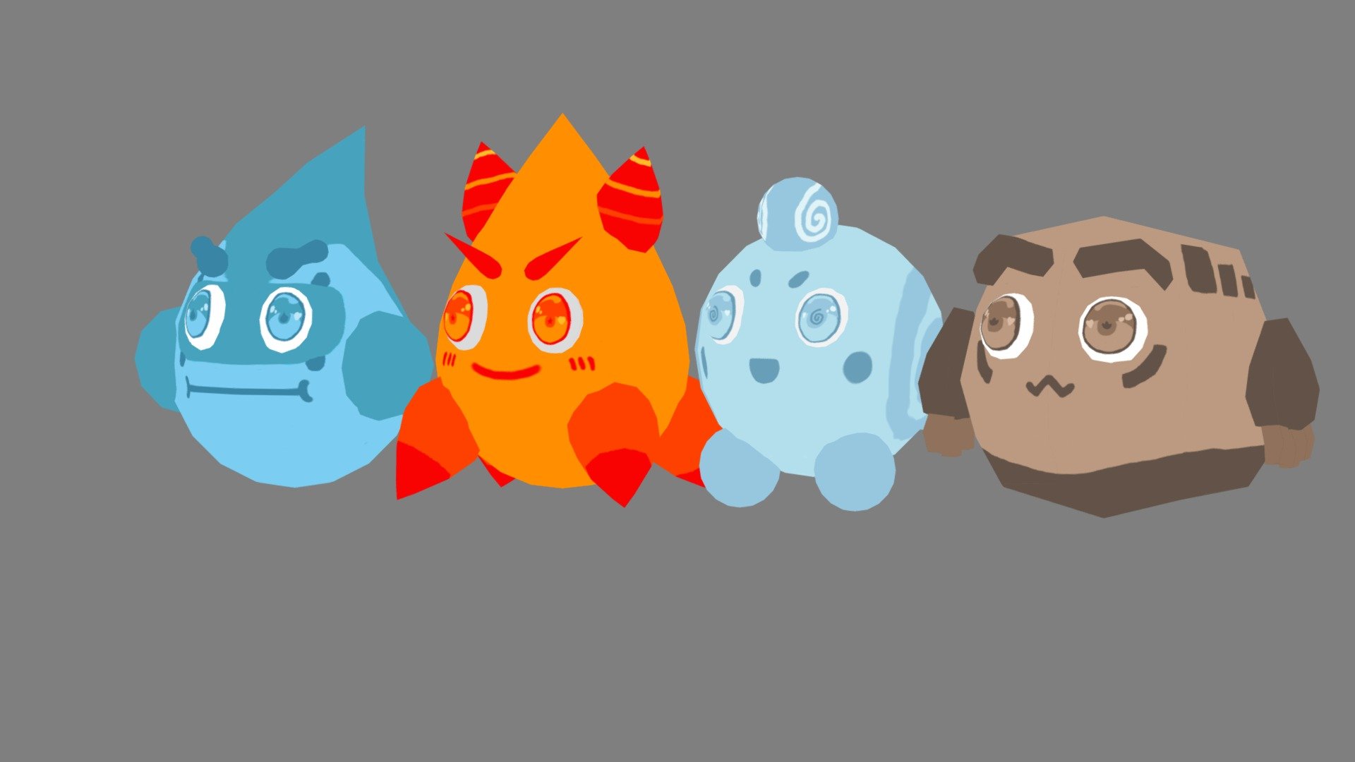 Im making a small puzzle game for school, and wanted to make something around the four elements. Since cute seems to be my go to modus operandi, I decided to crank these 4 little guys out. I hope you enjoy them! - Elemental puzzlers - 3D model by ranbul 3d model