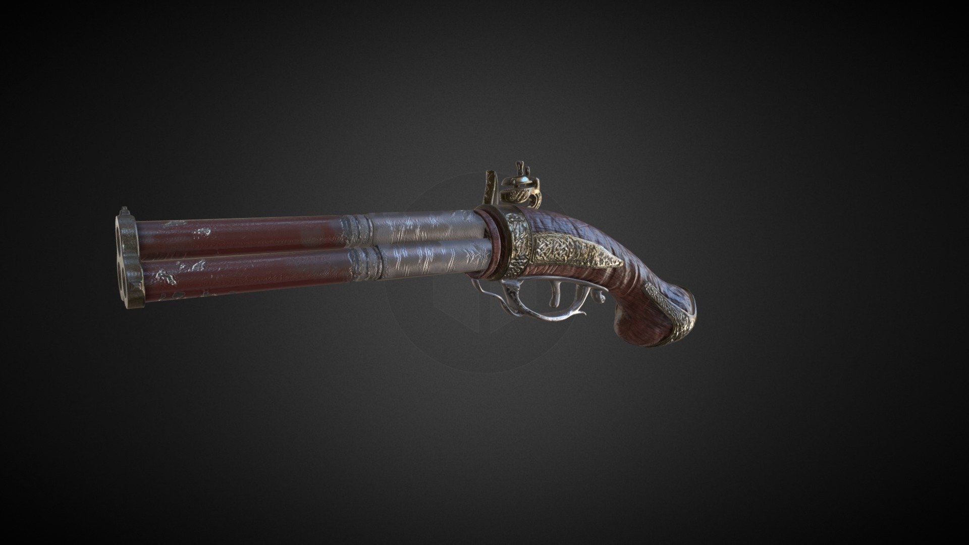 A 1700s style designed by Angela Lozano through several references from different antique guns. This type of guns work by black powder action when shooting a projectile as big as a marble. Reloading this gun used to take such a long time due to the conditions it had 3d model