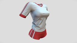 Female Sport Jersey Top And Shorts mini, red, micro, white, football, , fashion, shorts, girls, top, clothes, sports, fitness, gym, indoor, exercise, summer, soccer, outdoor, realistic, real, womens, tennis, running, outfit, jersey, wear, athletics, female