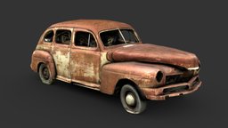 Car Wreck A automobile, sedan, saloon, rusty, rusted, damaged, old, 1940s, destroyed, photogrammetry, vehicle, gameart, scan, gameasset, car, gameready