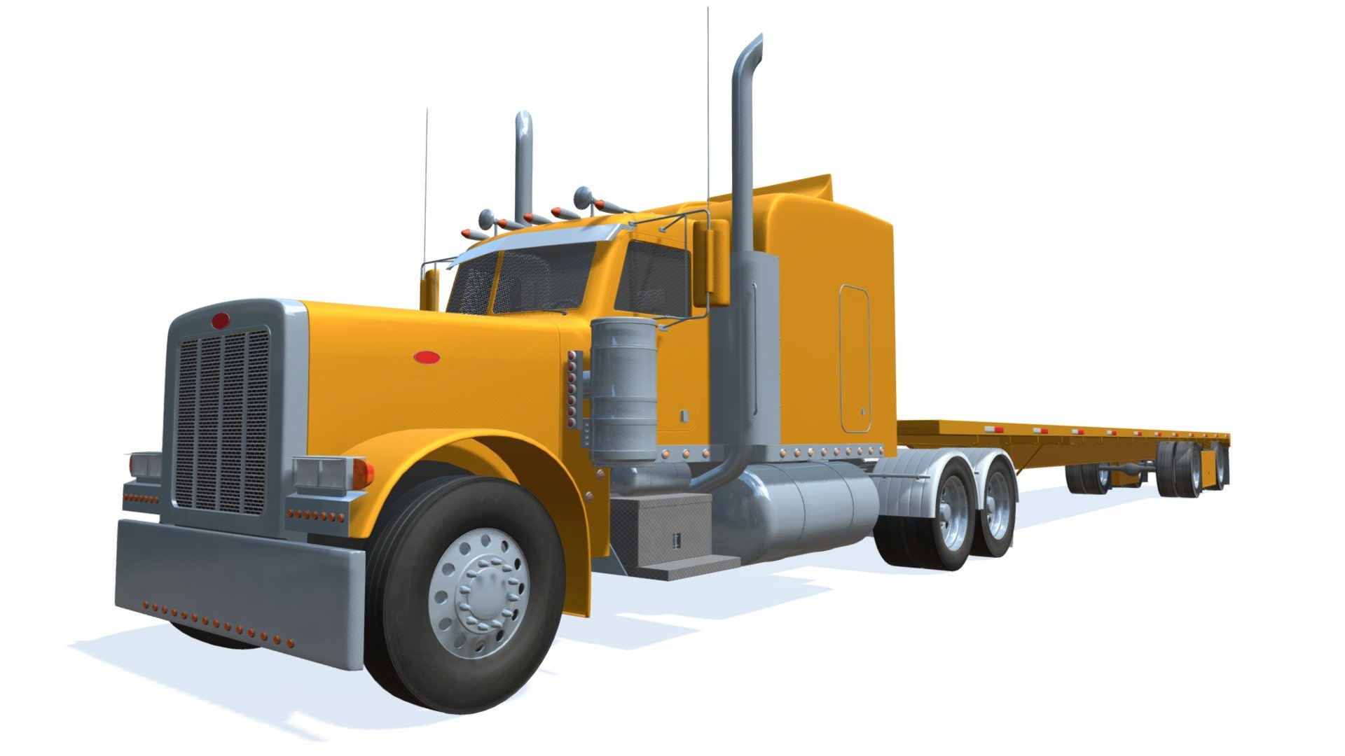High quality 3d model of heavy truck with flatbed trailer 3d model
