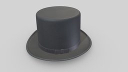 Lincoln Felt Top Hat Realistic hat, rabbit, bunny, lid, vintage, top, vr, ar, willy, wand, headgear, old, wonka, cane, fashioned, felt, magician, tophat, gentlemen, chapeau, bowler, asset, game, 3d, black, magic