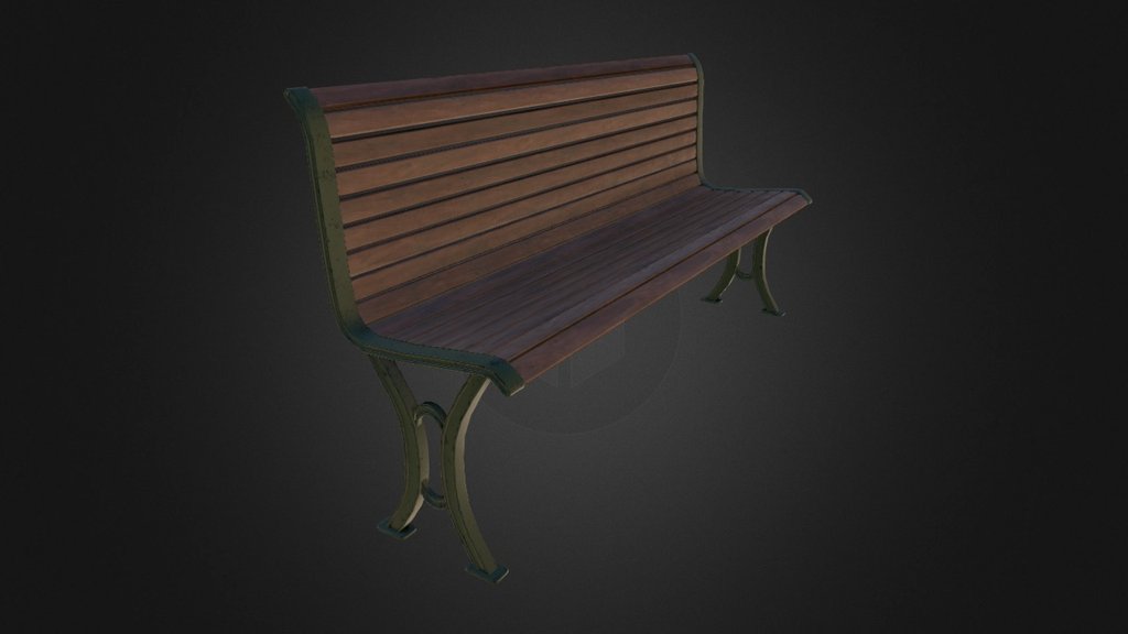 Slightly worn park bench. PBR materials 3d model