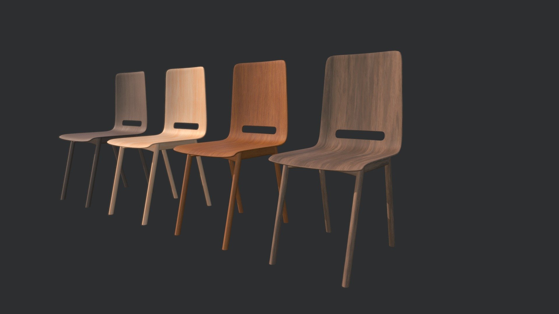 Wooden chair in 4 different textures from https://ambientcg.com/
Software used: blender - Wooden Modern Chairs - 3D model by MarcangangeloDiAlberobello 3d model