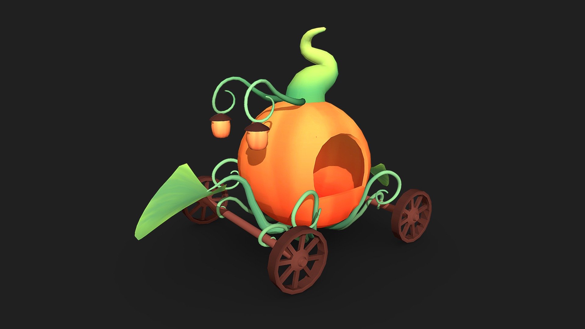 This is a low poly model of a cute medieval pumpkin car. It is covered in vines and leaves. A great way to travel! - Pumpkin Car - 3D model by Arthur J (@arthurjrm) 3d model