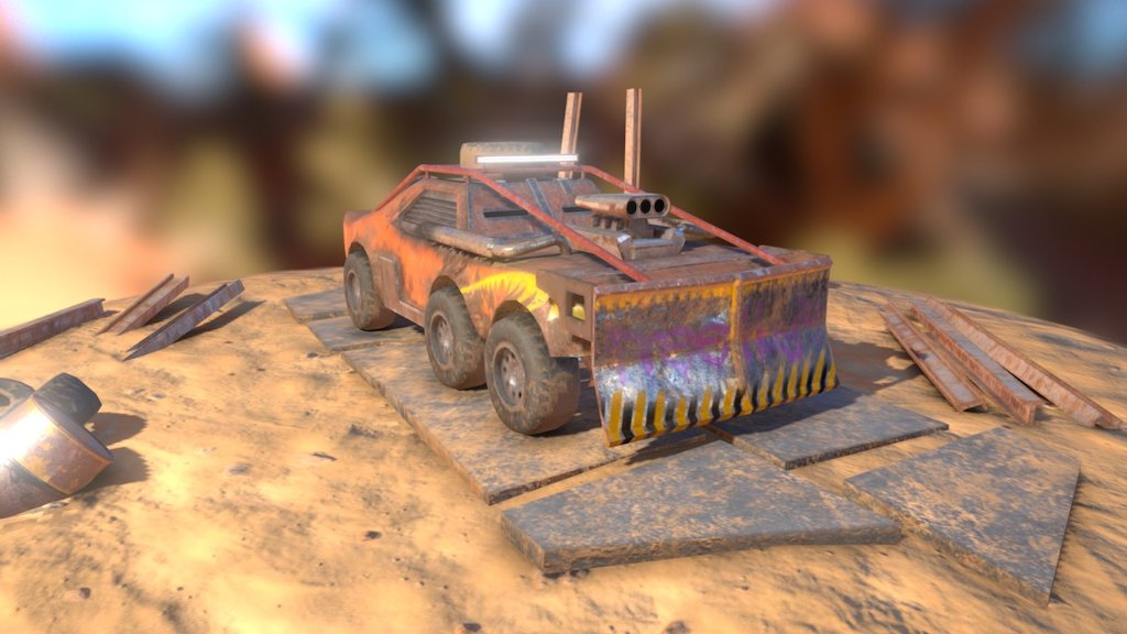 A 6 wheel drive Post-Apocalyptic car. made for a college project, used 3dsmax, substance and photoshop for extra map edits 3d model