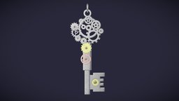 Silver Key Pendant jewellery, jewelry, pendant, silver, metal, game-ready, low-poly, skeleton_key