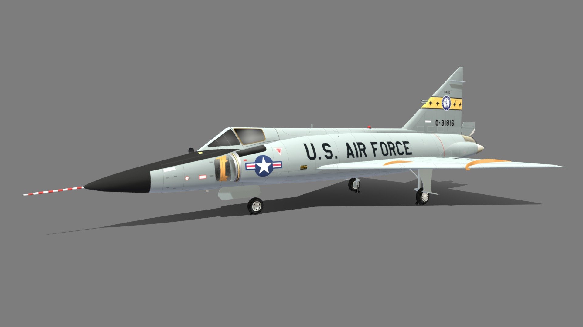 was an interceptor aircraft designed and produced by the American aircraft manufacturer Convair. A member of the Century Series, the F-102 was the first operational supersonic interceptor and delta-wing fighter operated by the United States Air Force (USAF). The F-102 was designed in response to a requirement, known as the 1954 Ultimate Interceptor, produced by USAF officials during the late 1940s. 

this is a static, non rigged, non animated, Lowpoly mesh, blank layered 2048 psd template layered texture, for MSFS or XPlane Scenery Airport development , standard materials, enough detailed just to be seen as part of an scene without consuming GPU resources

thanks for looking! dont forget to check my other models - Convair F102 Delta Dart Low Poly Static - Buy Royalty Free 3D model by Hangarcerouno 3d model