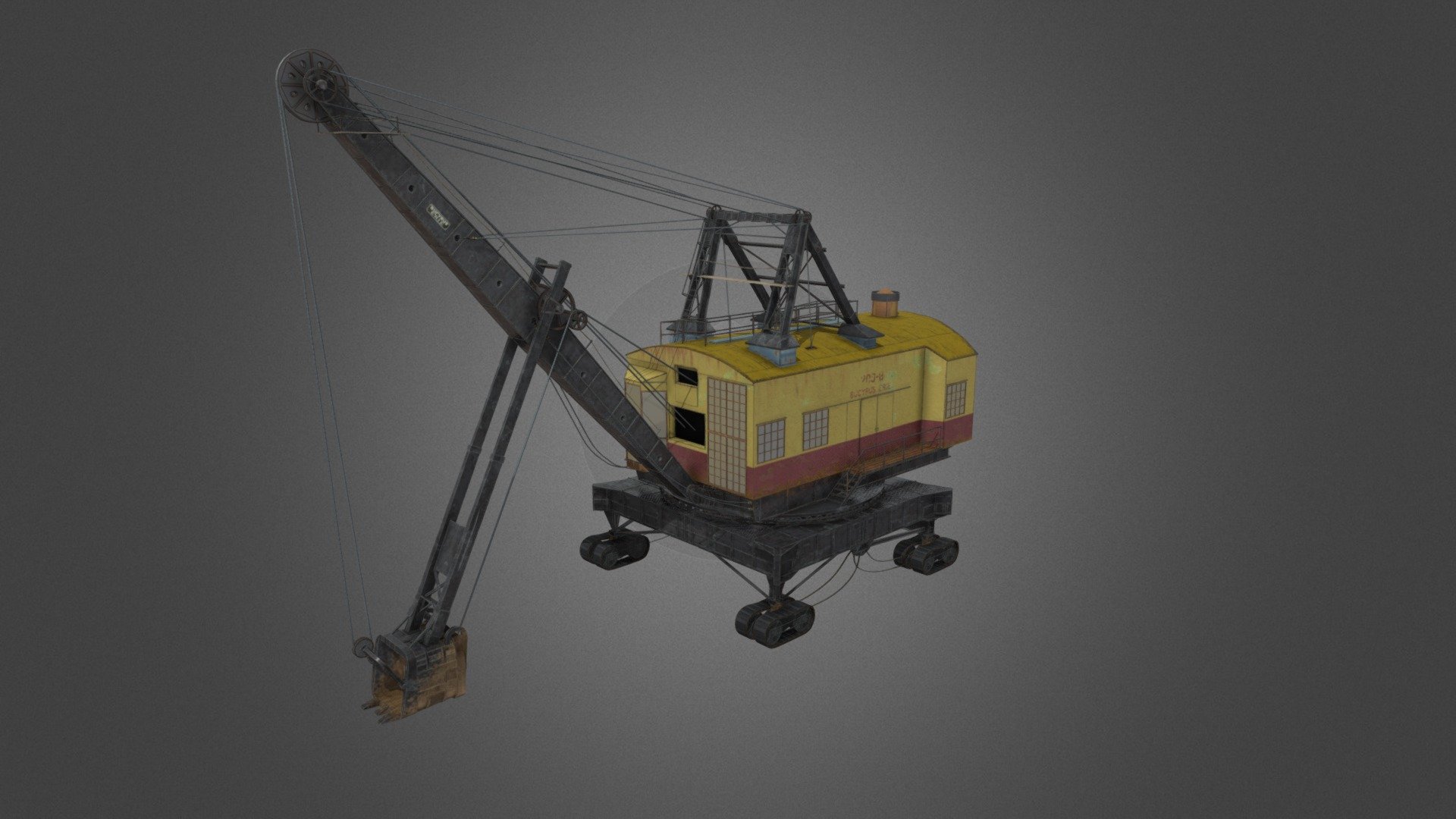 Model of bucyrus erie model 200b. Behemoth of a shovel. Textures on the actual model are downscaled to fit the requirements to fit the upload under 50MB. Full sized textures are included in additional files and range from 1-4K in details. Fully animated including rollers and pulleys using armatures 3d model