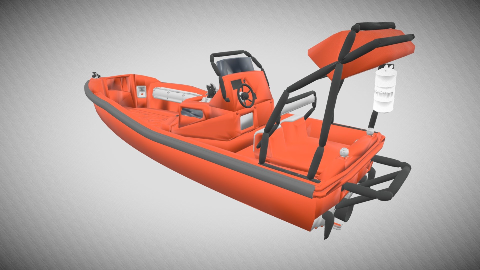 FAST RESCUE BOAT resembling FRSQ 630
Glass reinforced plastic hull
Capacity for 15 people including one laying on a stretcher
Standard supplied with Heavy duty D-section fendering
Embarkation steps integrated in the boat underneath the openable boat sprayhood
Easy access to all service points
Helmstand designed for safety and excellent ergonomics
Inboard diesel engine with waterjet propulsion
Self-righting bag and foam fenders - Offshore Fast Resque boat - Buy Royalty Free 3D model by R3D Reality (@redonemart) 3d model