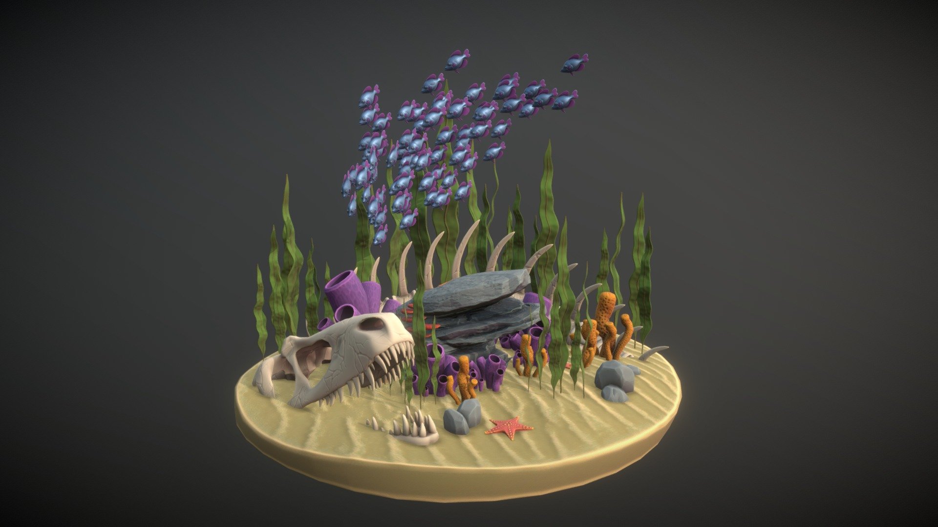 Asset modeling for practice, with an underwater theme. Simple, low-ish poly and stylized 3d model