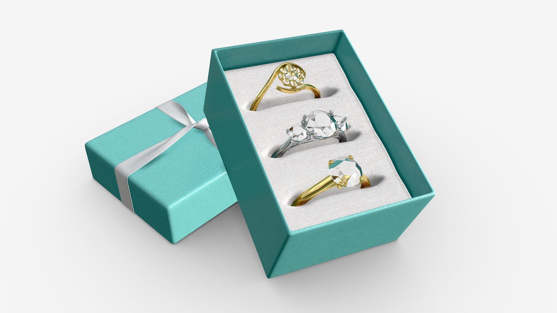 Jewelry Box with Rings and Ribbon open - Buy Royalty Free 3D model by HQ3DMOD (@AivisAstics) 3d model