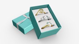 Jewelry Box with Rings and Ribbon open jewellery, crate, storage, rectangle, case, jewelry, open, gift, cardboard, treasure, mockup, diamond, shiny, box, ribbon, turqoise, 3d, pbr, ring