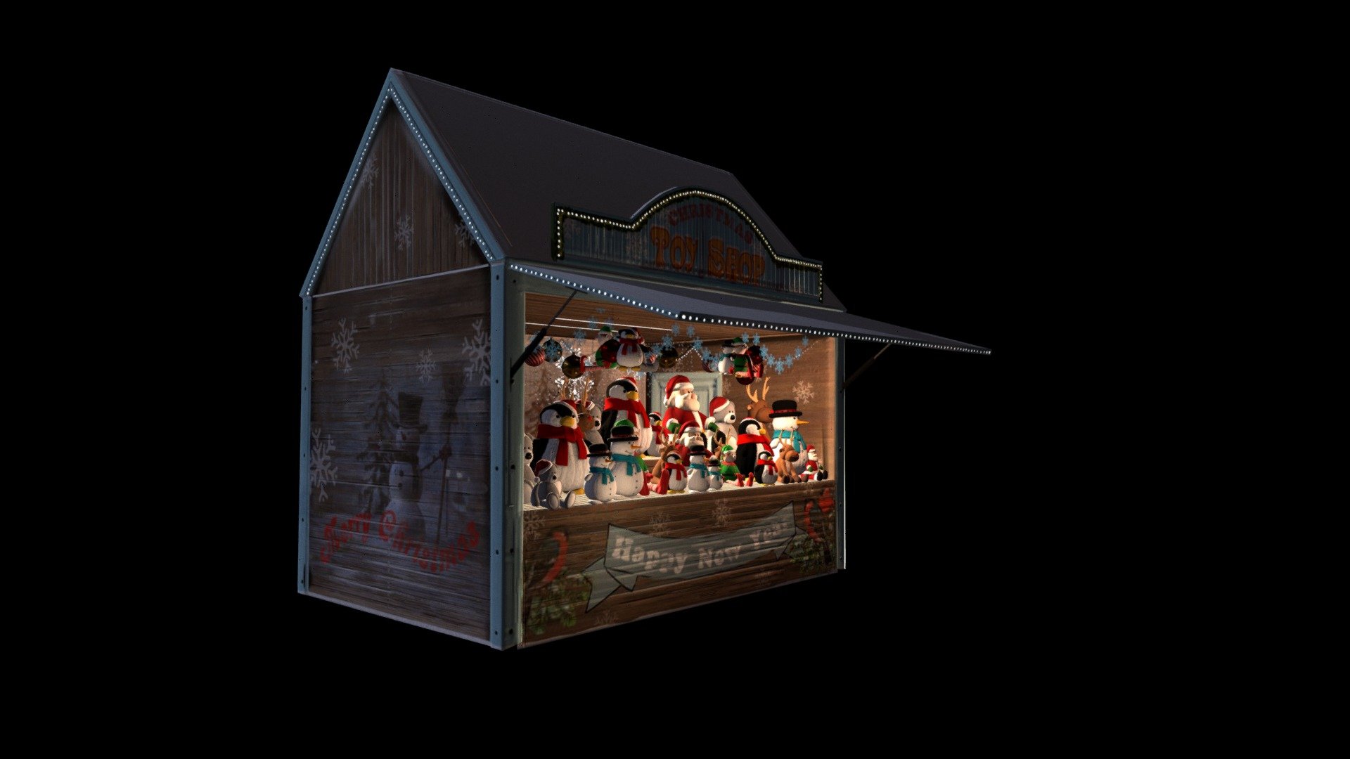 Christmas Market Bakery Chalet- is one of the 6 Chalets of the asset. Almost all models have Diffuse, Normal, Gloss and Specular maps. Some models as chalet itself and Xmas lights have also Emission maps and transperency maps. All models are made in OBJ, FBX and 3dsMax formats. This models set will suit for Christmas projects and not only.
Demo Video:https://www.youtube.com/watch?v=f-ZwfqrEijE - Christmas Market Toys Chalet - Buy Royalty Free 3D model by Vaarg 3d model