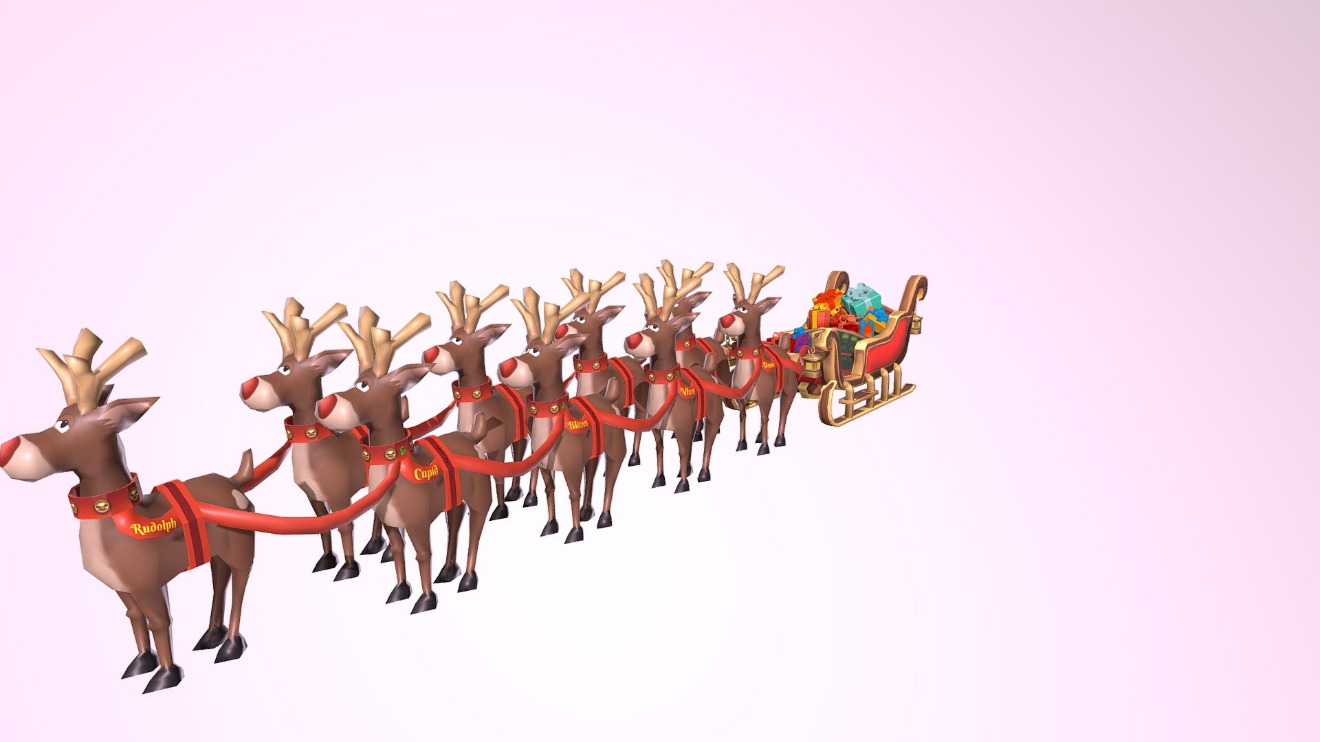 3D model freegenGO - New Year's Sledge with reindeer. The model is optimized for AR. More details at https://freegen.games/ar - 3D model New Year's Sledge - 3D model by FreegenGO! (@FreegenGroup) 3d model