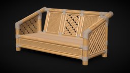 Wooden roped bamboo bench