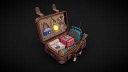 Dragon Expedition Suitcase lantern, b3d, telescope, travel, strap, straps, props, map, suitcase, camera, old, box, briefcase, trip, foodbox, expedition, substancepainter, blender, blender3d, zbrush, stylized, dragon, radio
