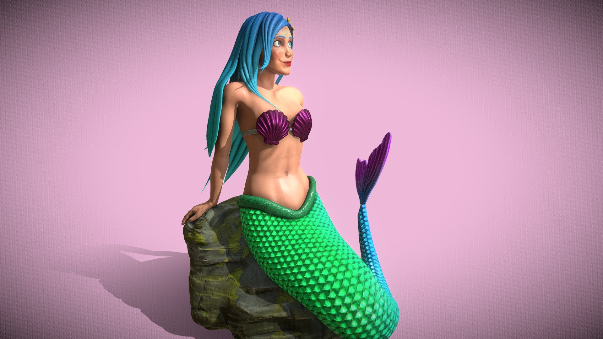 This is a sculpt of a mermaid that I did for practice and for fun. 

Sculpted &amp; modeled in Blender 2.9 and painted in Substance Painter 3d model