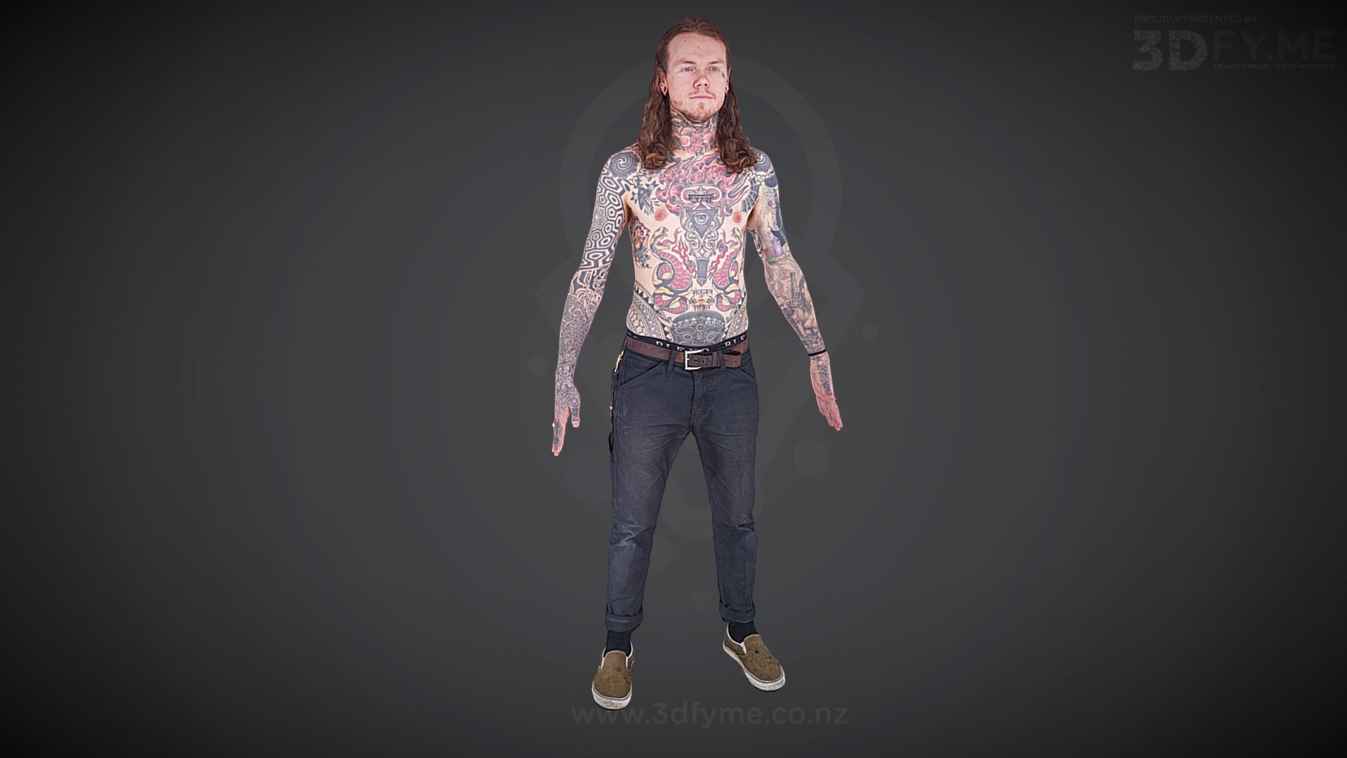 Photogrammetry raw scan, 140 pics (8 MP), decimated, texture re-projected (raw diffuse map, 8k) - Alex, Wellington Tattoo Convention 2021 - 3D model by 3Dfy.me New Zealand (@smacher2016) 3d model