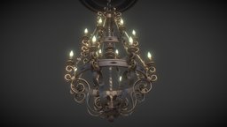 Forged chandelier 3D model castle, heavy, candle, chandelier, blacksmith, hall, metal, chain, forged, lighting, decoration, interior, magic, light, steel