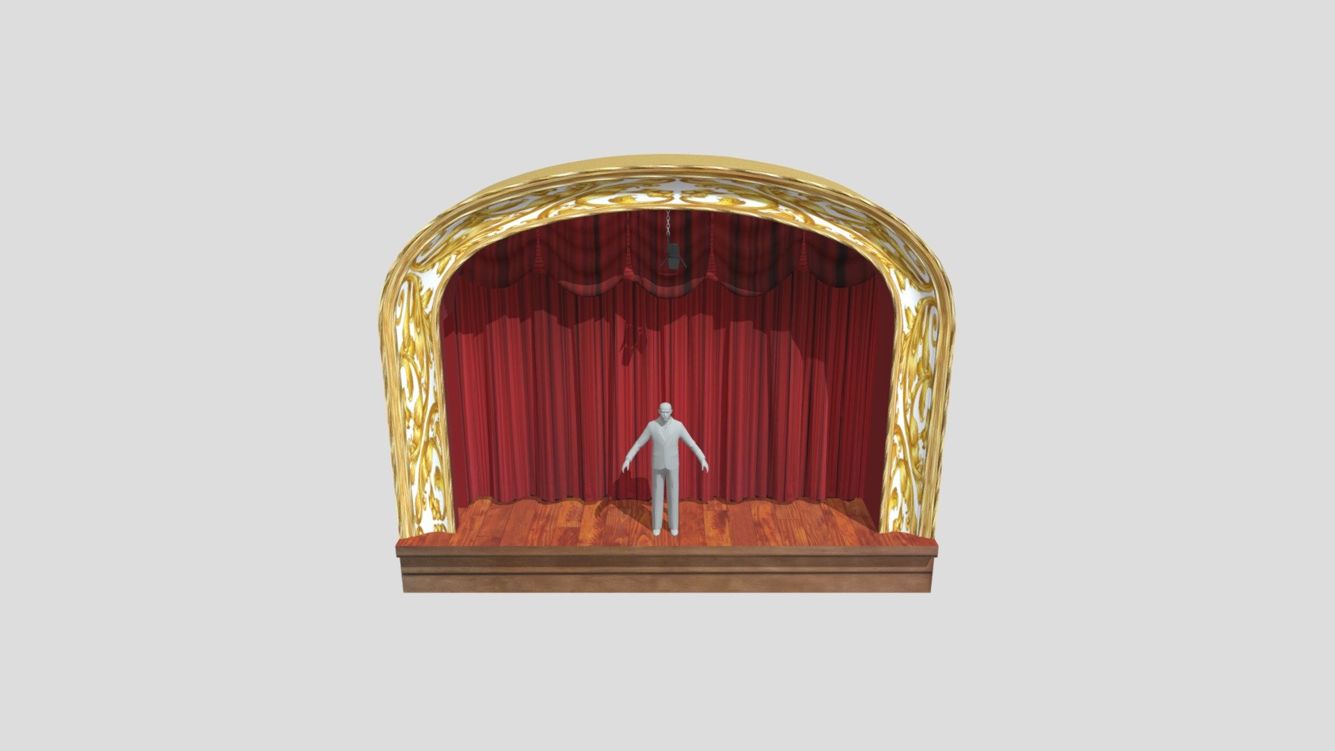 Theater stage with curtain in arc.

Polygons: 21168
Vertices: 15540

Including formats: blend, fbx, obj - Curtain theater scenery - 3D model by arpoint 3d model