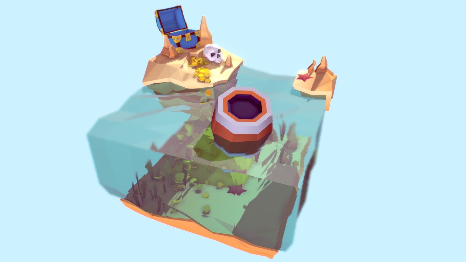 Low poly isometric style model done in Maya, textured in Photoshop
.
Concept art by : https://damianwilbert.wixsite.com/wilbertsportfolio

More render on https://www.artstation.com/artwork/DP2NG - Treasure Island - 3D model by cheffie29 3d model