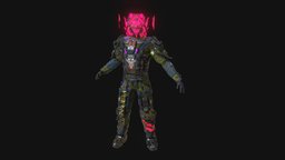 Cyberpunk slum soldier character rigged Low-poly armor, hologram, humanoid, warrior, soldier, unreal, cyberpunk, cyborg, android, machine, character, pbr, lowpoly, scifi, military, futuristic, technology, war, robot, rigged