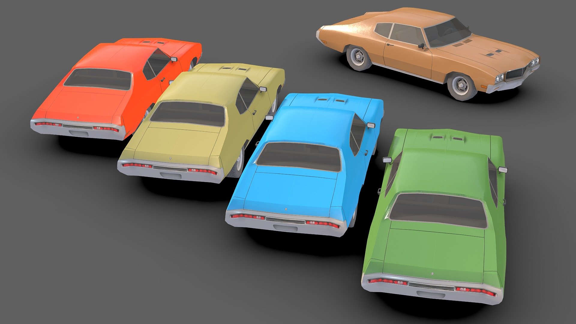 Classic Car # 5 .

You can use these models in any game and project.

This model is made with order and precision.

Separated parts (bodys . wheels . Steer ).

This car has 5 different colors.

Very Low- Poly.

The interior of this car is very low poly.

Average poly count: 4,000 tris.

Texture size: 2048 / 1024 / 512 (PNG).

It has a UV map texture.

Number of textures: 3.

Number of materials: 4.

Format: Fbx / Obj / 3DMax .

The original files are in the Additional file .

Wait for my new models.. Your friend (Sidra) 3d model