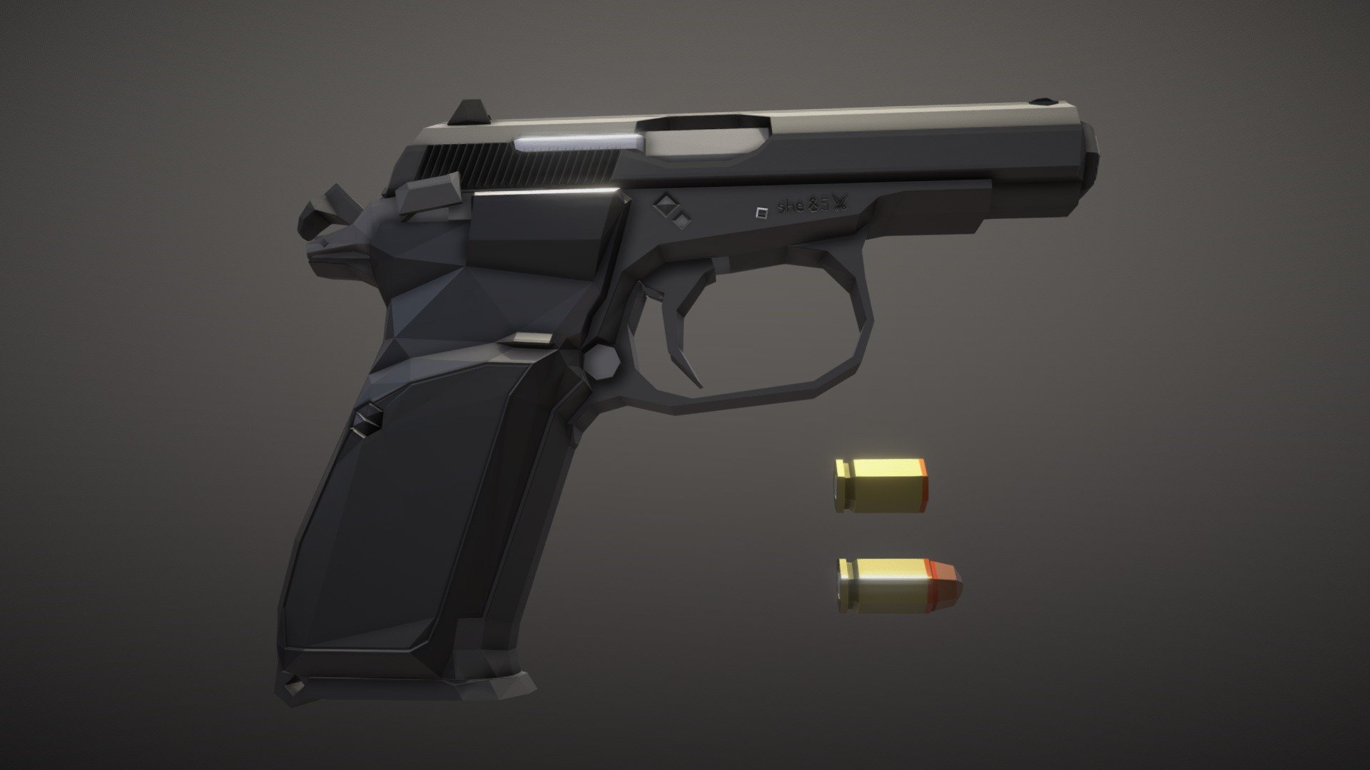 Low-Poly model of the CZ Vzor 82, a czech handgun chambered in 9x18 makarov.

This gun has a 12 round magazine, slide release, ambidextrous safety, ambidextrous mag release, and double action trigger. the hammer is cocked but if you set rotation to zero it's uncocked, same goes for trigger, and the safety, which is set to safe.

Modeled after a Vz.82 made in Uherský Brod factory in 1985 3d model