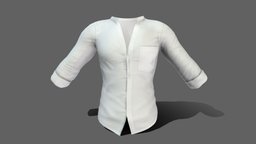 Mens Standing Collar Open Chest White Shirt white, shirt, standing, chest, fashion, open, long, clothes, pants, stylish, collar, sleeves, mens, over, handsome, wear, rolled, pbr, low, poly, male