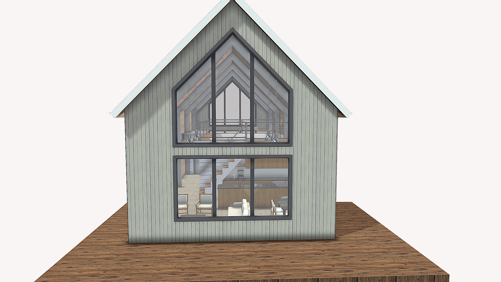 Modern designed home with uban industrial elements.  Design is suited for both an urban or rural environment.  Two bedroom, one and a half bathrooms.  The loft space is intentionally transparent so the rooms below can be viewed. Concrete floors with radiant heating throughout. Steel I-beam frame construction 3d model