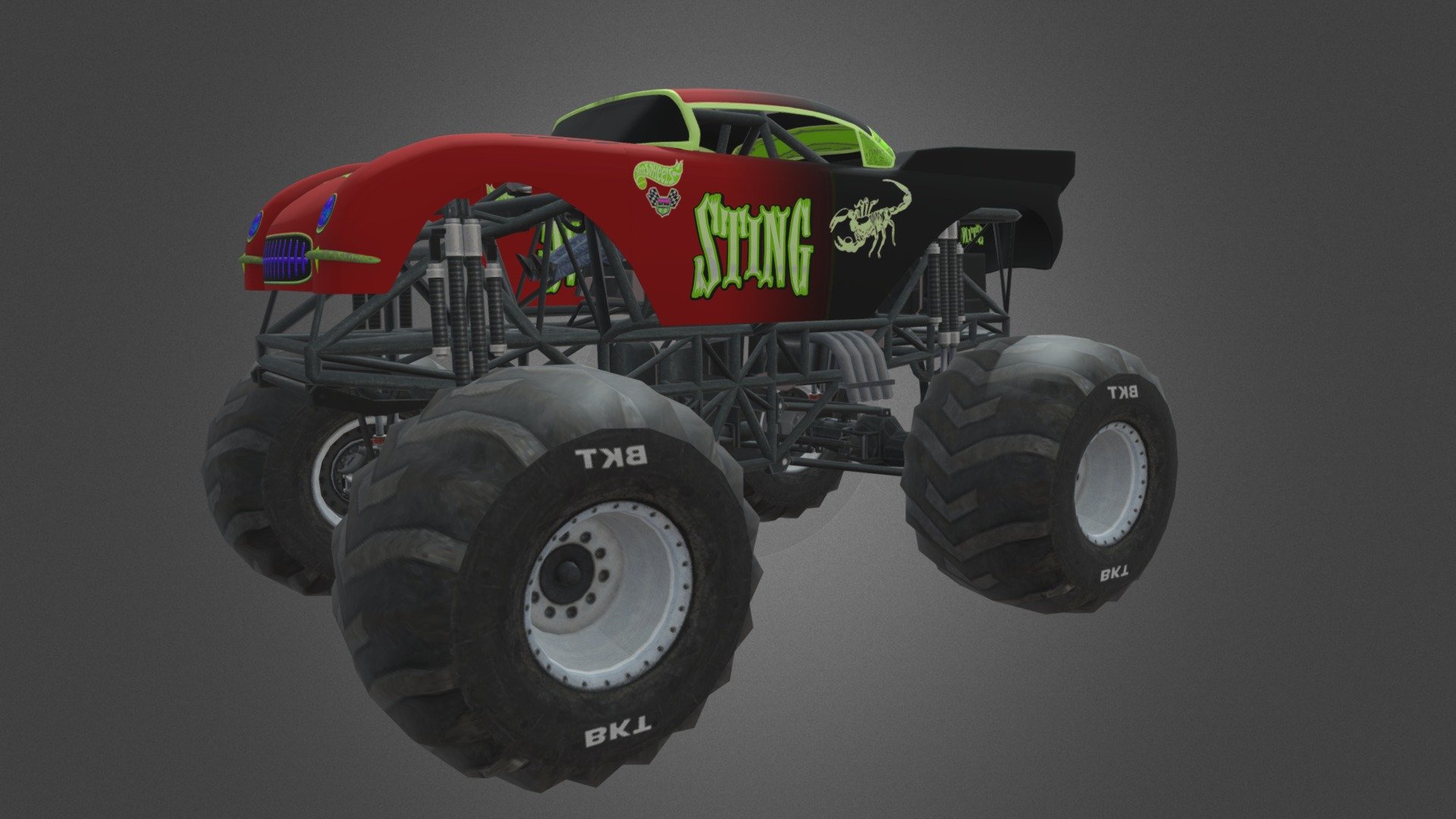 This  Monster Trucks for Mobile.

All interior and underside detail.

Monster Truck is around 6k polygons with tires, interior and driver.

Driver model is a seperate mesh.

These are optimised models so doors, hood or trunk DO NOT open.

Wheels have spindle nodes for easy animation.
Monster Truck have logical hierarchy and naming.

All textures are available in PNG format 3d model