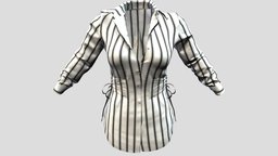 Female Striped Shirt Dress steampunk, and, white, shirt, , fashion, girls, jacket, top, clothes, with, coat, dress, striped, womens, lace, details, wear, tunic, pbr, low, poly, female, black