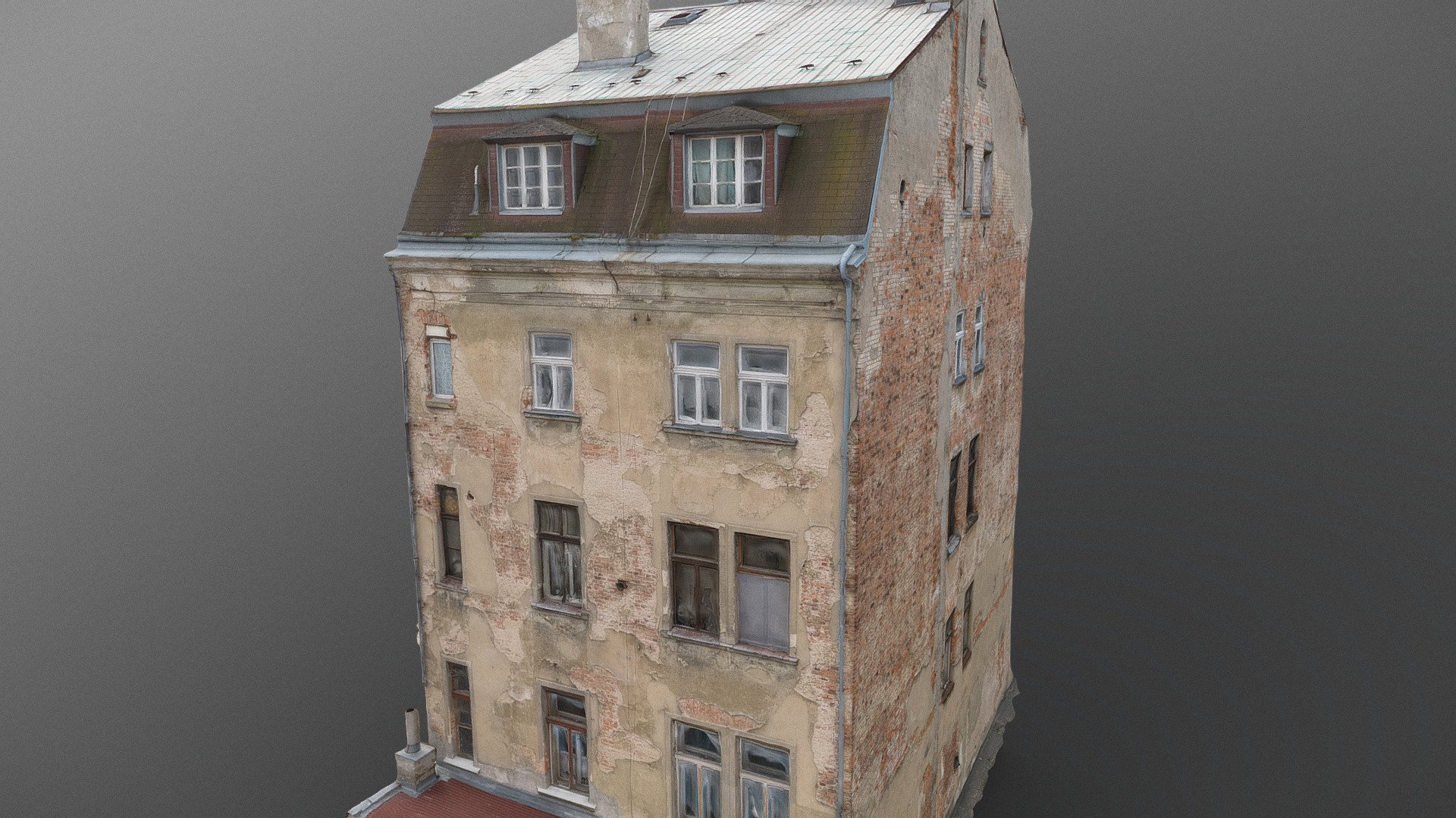Historic old 19th 20th century ruined derelict abandoned house appartment building broken brickwork facade scene 3D model 

Unfortunatelly impossible to get the front side correctly.

photogrammetry scan (350x36MP), 4x8K texture +HD normals - contact me for source photos or re-exports - High appartment building ruin - Buy Royalty Free 3D model by matousekfoto 3d model