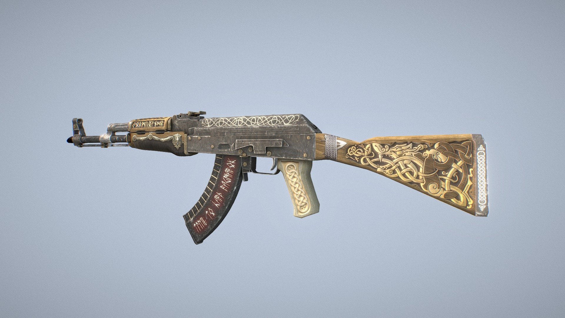 This is my second skin for CS. This time I decided to use the aesthetics of early medieval Scandinavian sailors - Vikings. Design in the style of personal weapons. This is the AK of King Knut Karlsson - AKKKK47, named after the sea serpent from Norse mythology 3d model