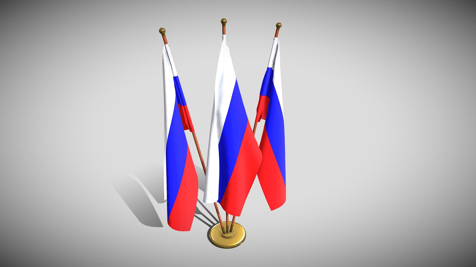 Set of four flag setups(exterior flag and three different office flags).

File formats:
-.blend, rendered with cycles, as seen in the images;
-.obj, with materials applied and textures;
-.dae, with materials applied and textures;
-.fbx, with material slots applied;
-.stl;

3D Software:
This 3d model was originally created in Blender 2.79 and rendered with Cycles.

Materials and textures:
The model has materials applied in all formats, and is ready to import and render . The model comes with multiple png image textures.

Preview scenes:
The preview images are rendered in Blender using its built-in render engine &lsquo;Cycles'.
Note that the blend files come directly with the rendering scene included and the render command will generate the exact result as seen in previews.
The flags are on different layer each for convenience. For each format there are separate files for each of the four flag setups 3d model