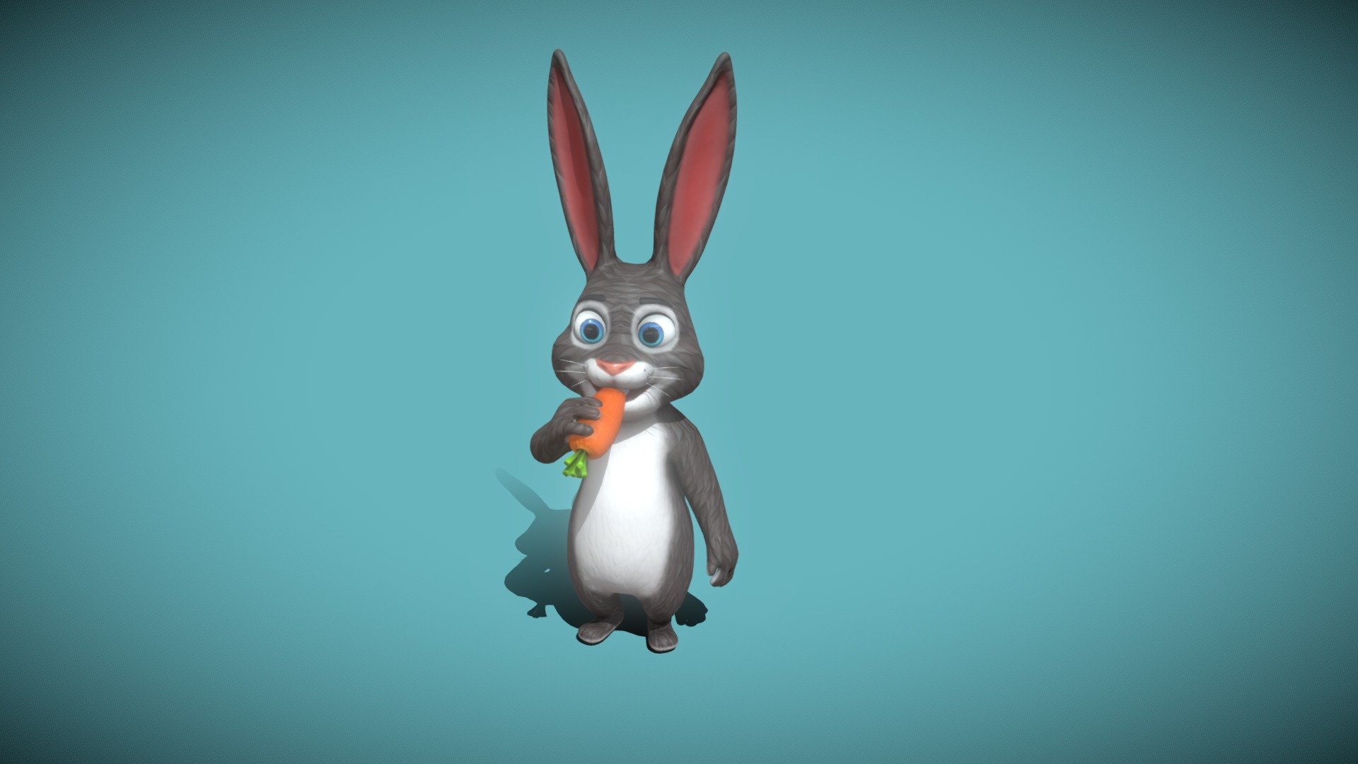 Cartoon Rabbit Animated 3D Model is completely ready to be used in your games, animations, films, designs etc.  

All textures and materials are included and mapped in every format. The model is completely ready for use visualization in any 3d software and engine.  

Technical details:  




File formats included in the package are: FBX, OBJ, GLB, ABC, DAE, PLY, STL, BLEND, gLTF (generated), USDZ (generated)

Native software file format: BLEND

Render engine: Eevee

Polygons: 7,968

Vertices: 7,922

Carrot is included - polygons: 706, vertices: 722

Textures: Color, Metallic, Roughness, Normal, AO.

All textures are 2k resolution.

The model is rigged and animated.

6 animations are included: idle, idle (eating), talk, walk, run, jump. All animations are full cycles.

You can see all animations on YouTube -&gt; https://www.youtube.com/watch?v=FDo11UA5-B0

Only following formats contain rig and animation: BLEND, FBX, GLTF/GLB
 - Cartoon Rabbit Animated 3D Model - Buy Royalty Free 3D model by 3DDisco 3d model